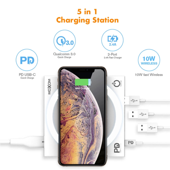 Telefon adapteri Moxom KH-62 PD LED 5in1 Wireless Charging Station - Thumbnail 2