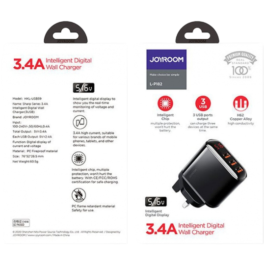 Telefon adapteri Joyroom HKL-USB59 Intelligent Digital Wall Charger - Thumbnail 2