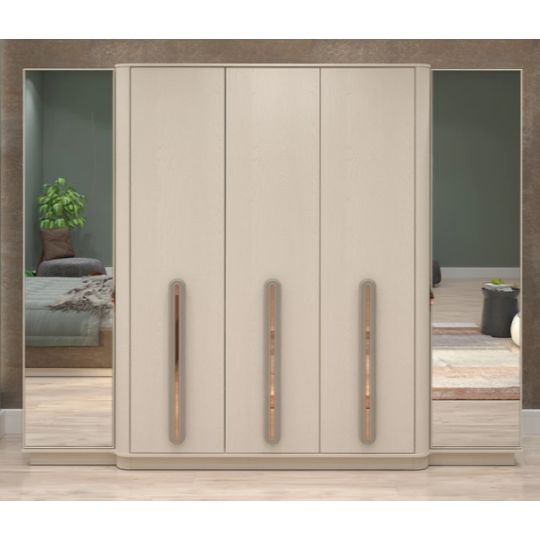 Dolab Perla Yataq dəsti "AURA" 5 Qapılı - Vizon Bej + Satin - 